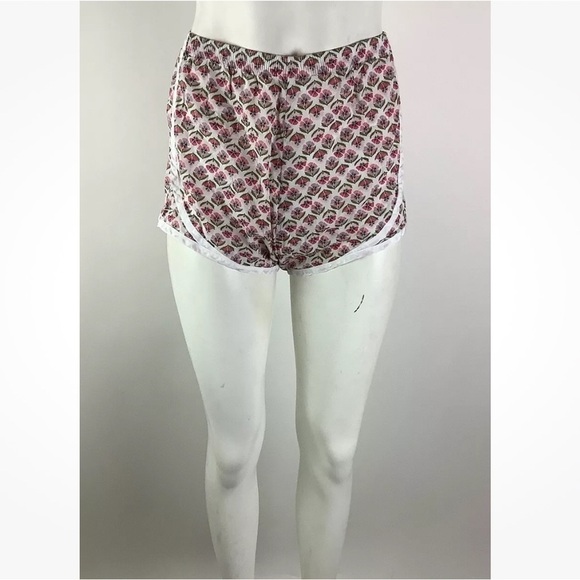 Ann Mashburn Sz XS Poplin Track Shorts Floral Print Pink 100% Cotton Pullon - Picture 1 of 5